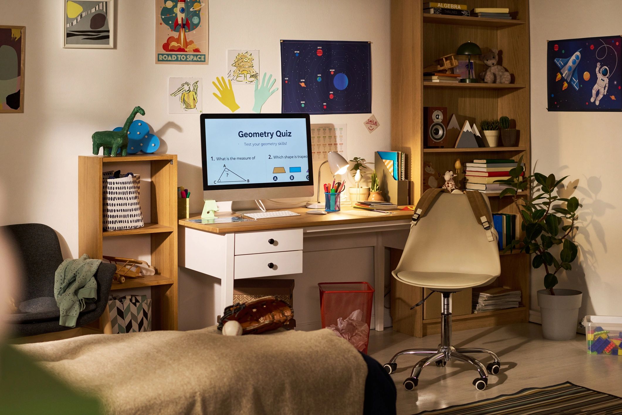 Digital learning workspace with computer setup